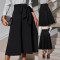 Women's Fashion Elegant Invisible Zipper with Belt Medium length Solid Color Skirt
