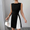 Women's fashionable and elegant round neck sleeveless pleated patchwork plus size dress