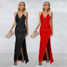 Fashionable women's sexy tassel bead suspended dress