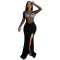 Fashionable women's sexy see through mesh, rhinestone hot stamping split dress