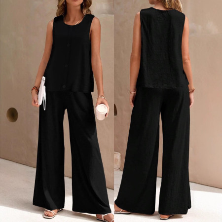 文档 图片 20/1000  实时翻译 划译 Women's Fashion Elegant Round Neck Sleeveless Straight Pants Casual Loose Set