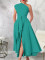 Women's fashionable and elegant slanted shoulder hem slit solid color long dress with belt