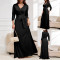 Spring and Autumn women's fashionable and elegant V-neck and waistband waist cinching slimming plus plus plus plus size dress