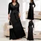 Spring and Autumn women's fashionable and elegant V-neck and waistband waist cinching slimming plus plus plus plus size dress