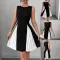 Women's fashionable and elegant round neck sleeveless pleated patchwork plus size dress