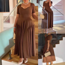Spring and summer women's fashionable and elegant long style strapless collar and waist cinching slimming plus size dress