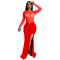 Fashionable women's sexy see through mesh, rhinestone hot stamping split dress