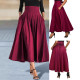 Women's fashion, elegant, solid color, A-line style, slimming, high waist, long skirt