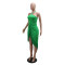 Women's sleeveless lace up tight fitting hip hugging fringe jumpsuit long skirt irregular skirt summer