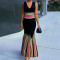 Women's fashionable and elegant V-neck sleeveless waist cinched long plus size dress