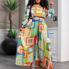 Women's Fashion Elegant One Shoulder Long Sleeve Straight Leg Pants Large Two Piece Set