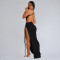 Fashionable women's summer minimalist chest hugging side slit sexy long skirt