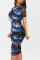Style Nightclub Women's Printed Mesh Dress+Small Tank Top+Shorts 3-Piece Set