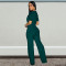 Fashion women's big button short sleeved sports wide leg jumpsuit new