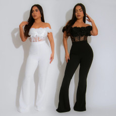 New sexy one-piece lace see through jumpsuit slim pants for women