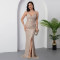 Fashionable women's sexy temperament pearl strap slit dress