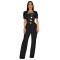 Fashion women's big button short sleeved sports wide leg jumpsuit new