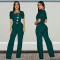 Fashion women's big button short sleeved sports wide leg jumpsuit new