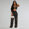 Fashionable women's sexy chicken eye metal buckle pants two-piece set new