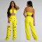 Fashionable women's sexy chicken eye metal buckle pants two-piece set new