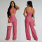 Fashionable women's sexy chicken eye metal buckle pants two-piece set new