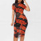 Style Nightclub Women's Printed Mesh Dress+Small Tank Top+Shorts 3-Piece Set