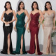 Fashionable women's sexy temperament pearl strap slit dress