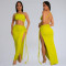 Fashionable women's summer minimalist chest hugging side slit sexy long skirt