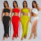 Fashionable women's summer minimalist chest hugging side slit sexy long skirt