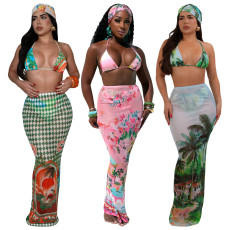 Swimsuit print bikini European and American fashion women's swimsuit three piece set for women without headscarf