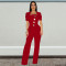 Fashion women's big button short sleeved sports wide leg jumpsuit new