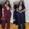 Elegant slim fit elastic contrasting color collar slightly flared jumpsuit