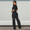Fashion women's big button short sleeved sports wide leg jumpsuit new