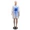 Women's casual fashion printed shirt cardigan dress with lapel print mid skirt