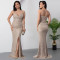 Fashionable women's sexy temperament pearl strap slit dress