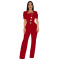 Fashion women's big button short sleeved sports wide leg jumpsuit new