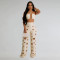 Fashionable women's sexy chicken eye metal buckle pants two-piece set new