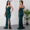 Fashionable women's sexy temperament pearl strap slit dress
