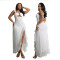 New suspender hollow dress solid color slit long skirt