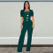 Fashion women's big button short sleeved sports wide leg jumpsuit new