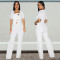 Fashion women's big button short sleeved sports wide leg jumpsuit new