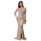Fashionable women's sexy temperament pearl strap slit dress