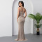 Fashionable women's sexy temperament pearl strap slit dress