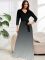 Women's fashionable and elegant V-neck gradient 7-point cuff waist belt high waist plus size dress