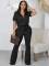 Women's Fashion Casual Collar Zipper Front Sleeve Pants Large Casual Set