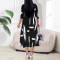 New women's fashionable and elegant cross V-neck 7-inch sleeve printed waist cinching dress