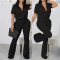 Women's Fashion Casual Collar Zipper Front Sleeve Pants Large Casual Set