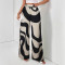 Women's Fashion Casual Stripe Printed Elastic Waist Straight Tube Large Pants