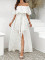 Beautiful women's fashionable and elegant one shoulder slit long jacquard dress