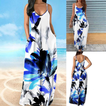 Summer women's fashionable and elegant V-neck suspender suitable for vacation plus size dresses